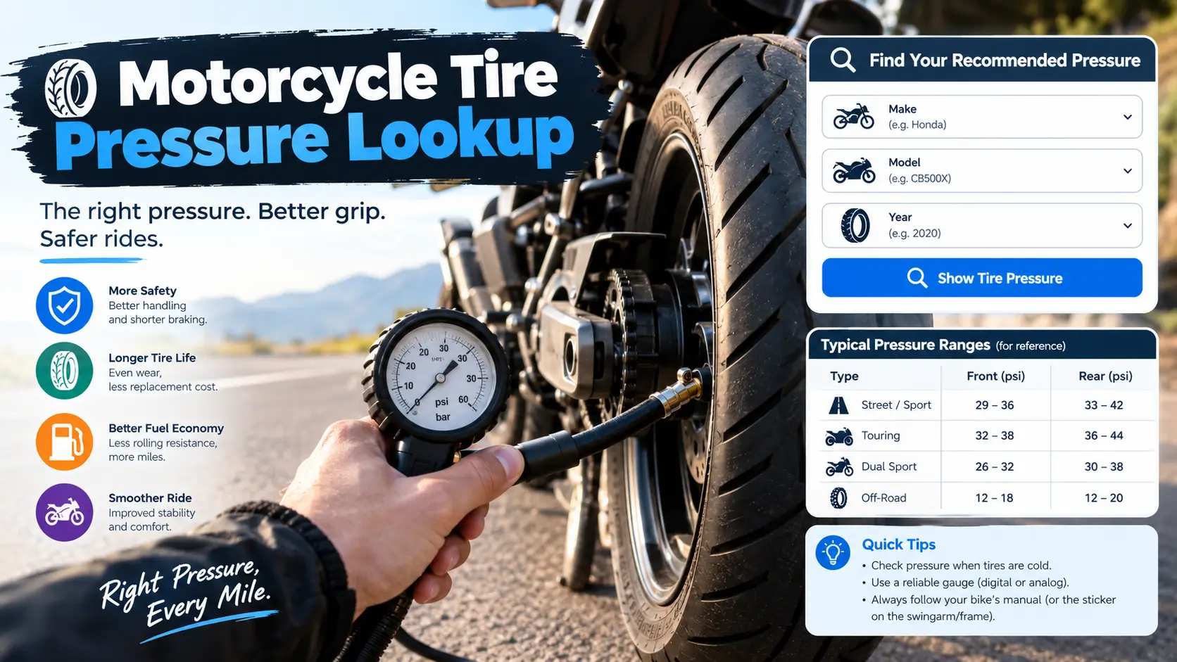 Motorcycle Tire Pressure Lookup